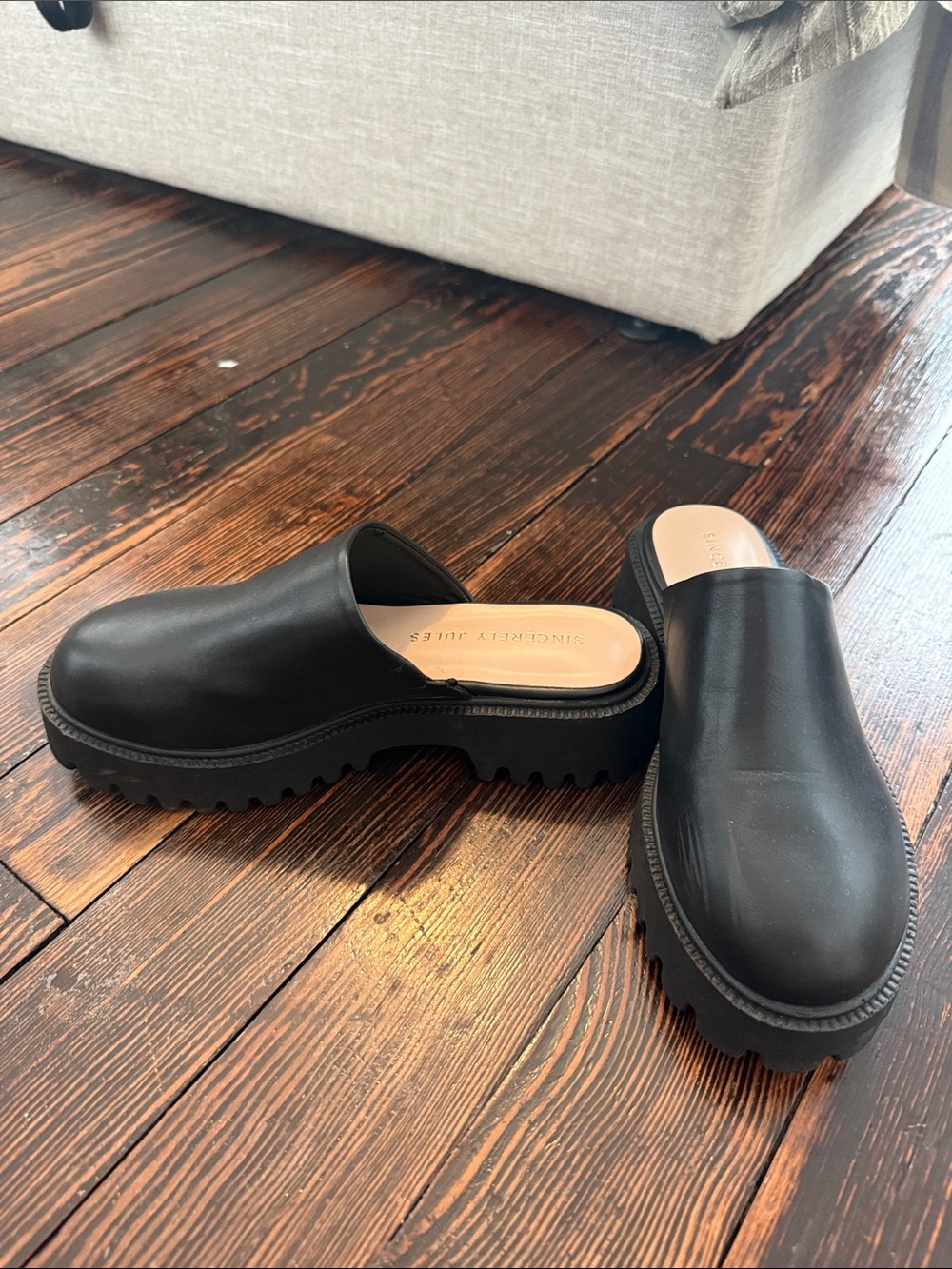 Woman’s Black Faux Leather Slip-On Mules with Cushioned Insole. Sincerely Jules - Picture 5 of 5